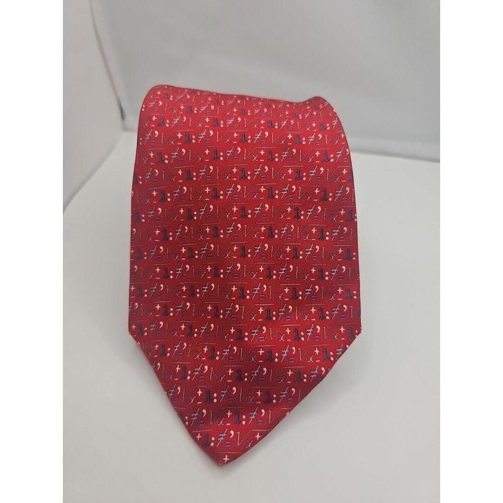 Salvatore Ferragamo‎ Tie Red Blue Math Print 100% Silk 60"x3.75"